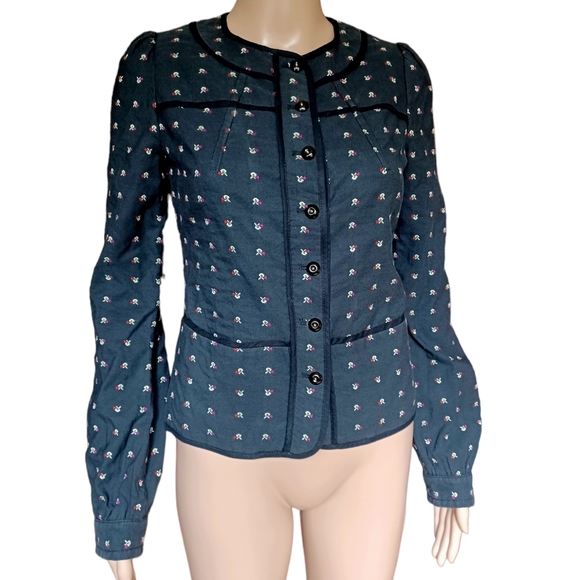 See By Chloe Womens Crop Button Down Jacket Black Geometric Embroidered Size 4 - Picture 8 of 9